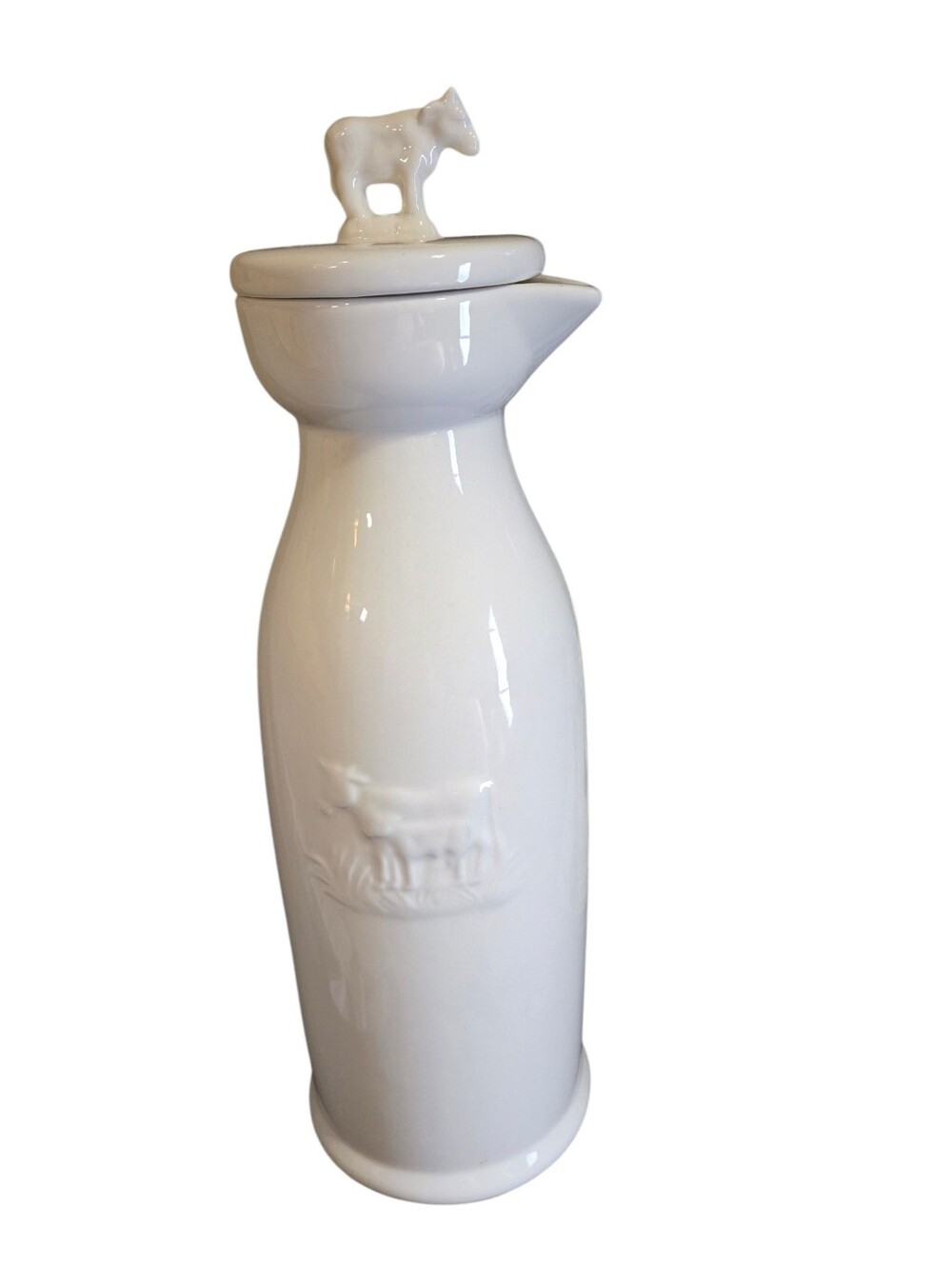 White Stoneware Pier 1 Imports Milk Jug W/Lid Cow Design